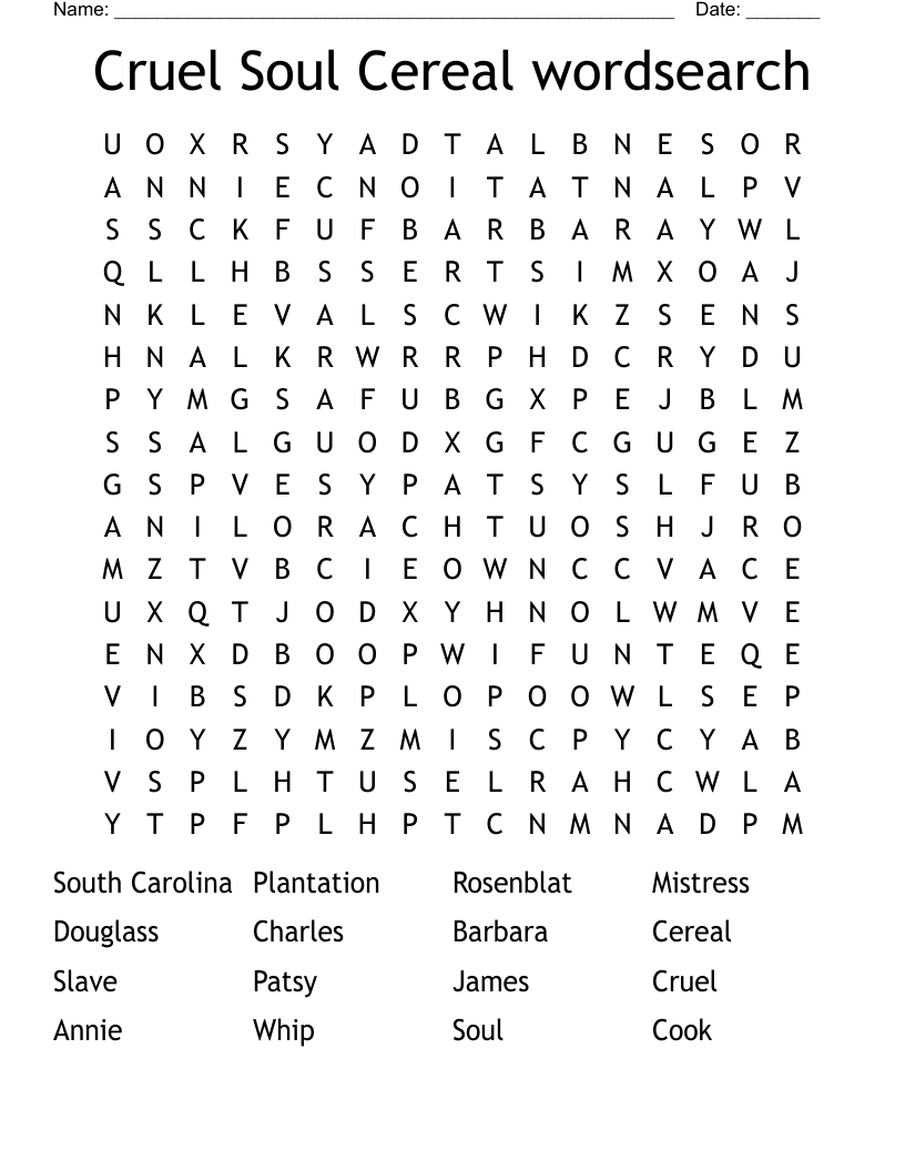 Cruel Soul Cereal wordsearch