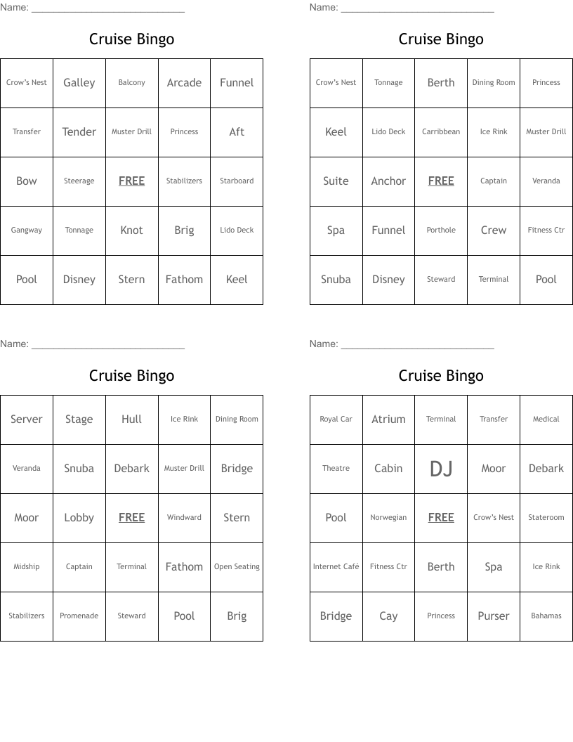 Cruise Bingo