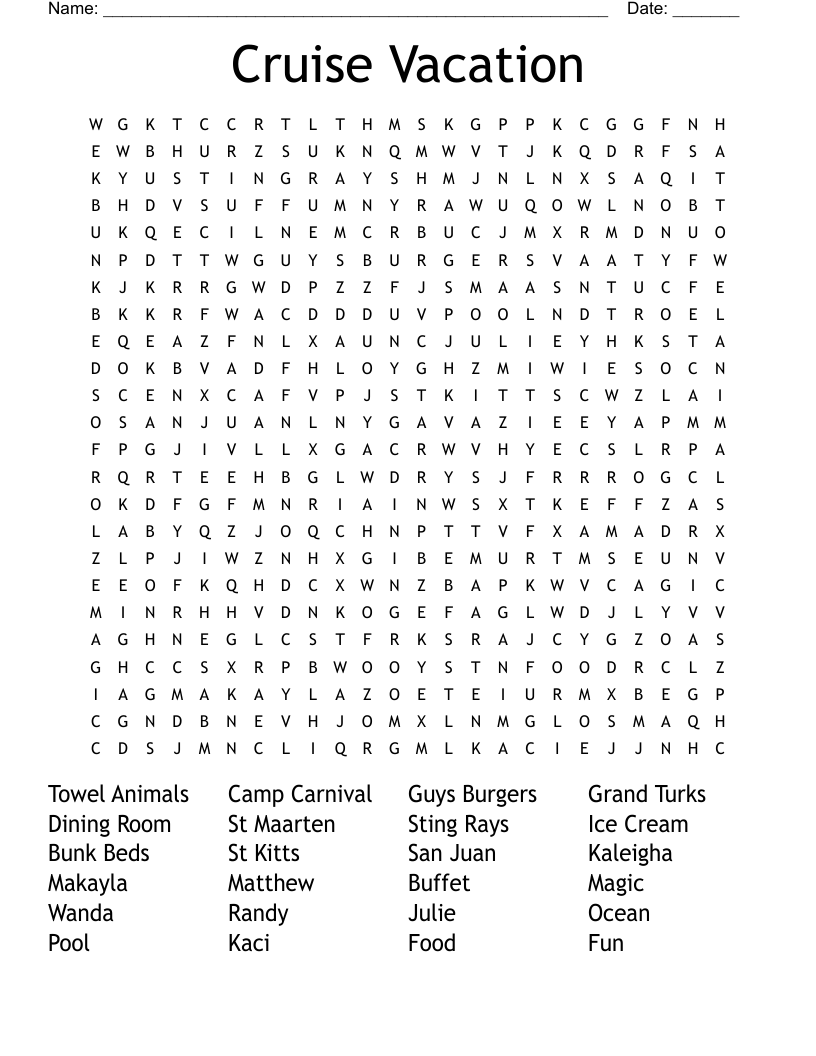 Cruise Vacation Word Search