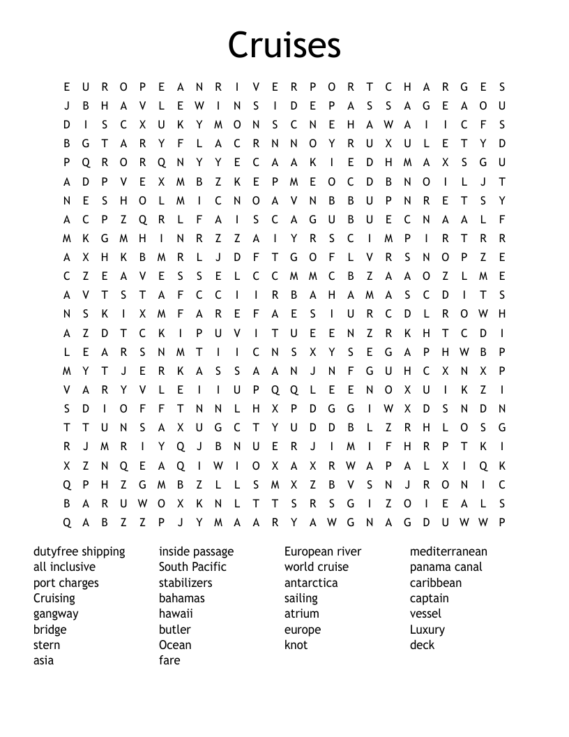 Cruises Word Search