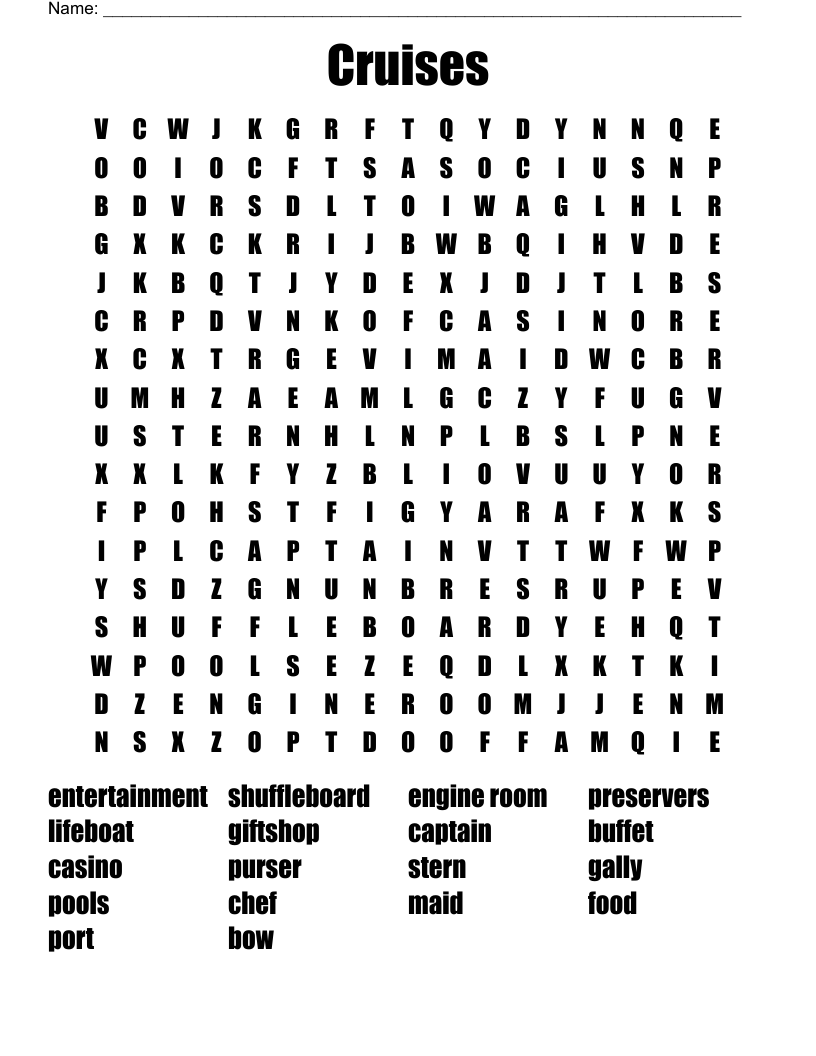 Cruises Word Search