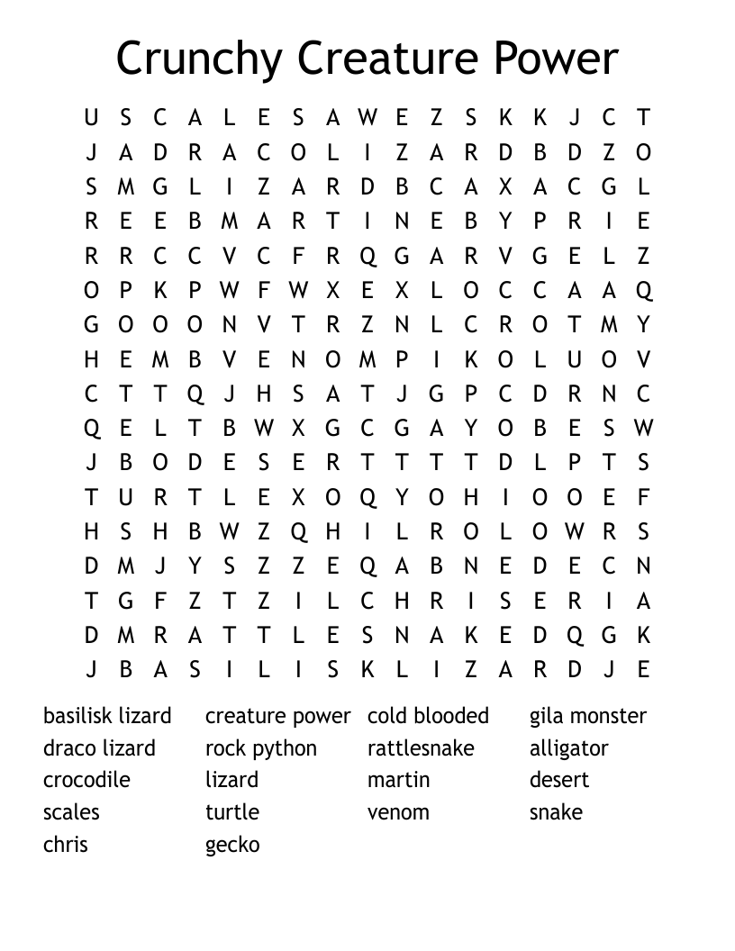 Crunchy Creature Power Word Search