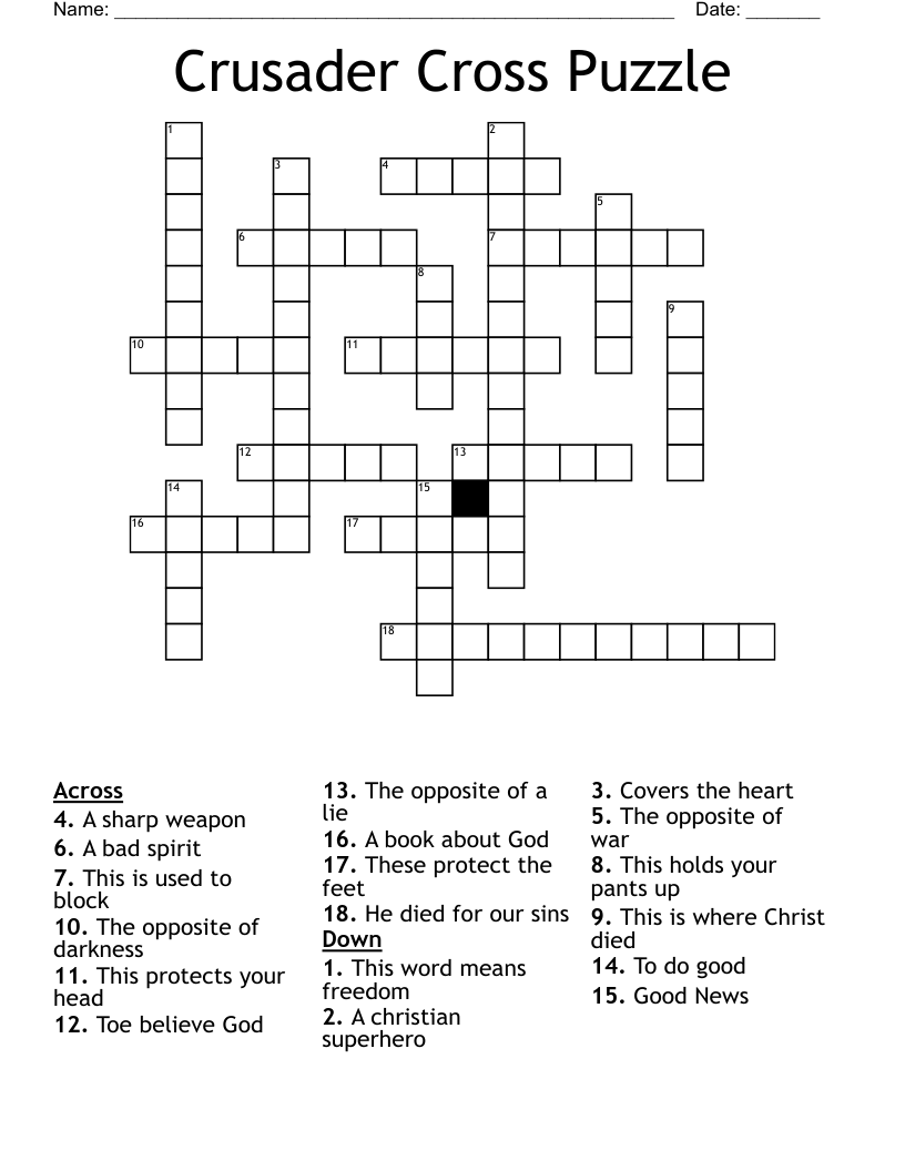 Crusader Cross Puzzle Crossword