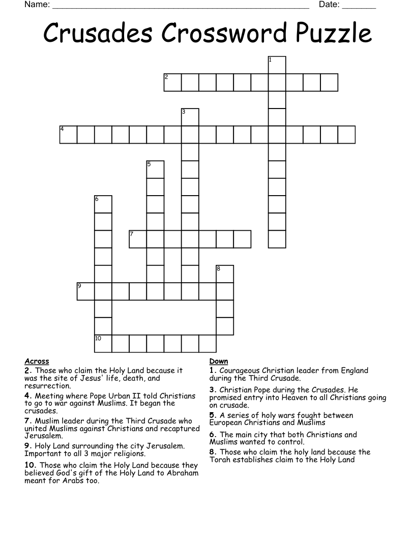 Crusades Crossword Puzzle