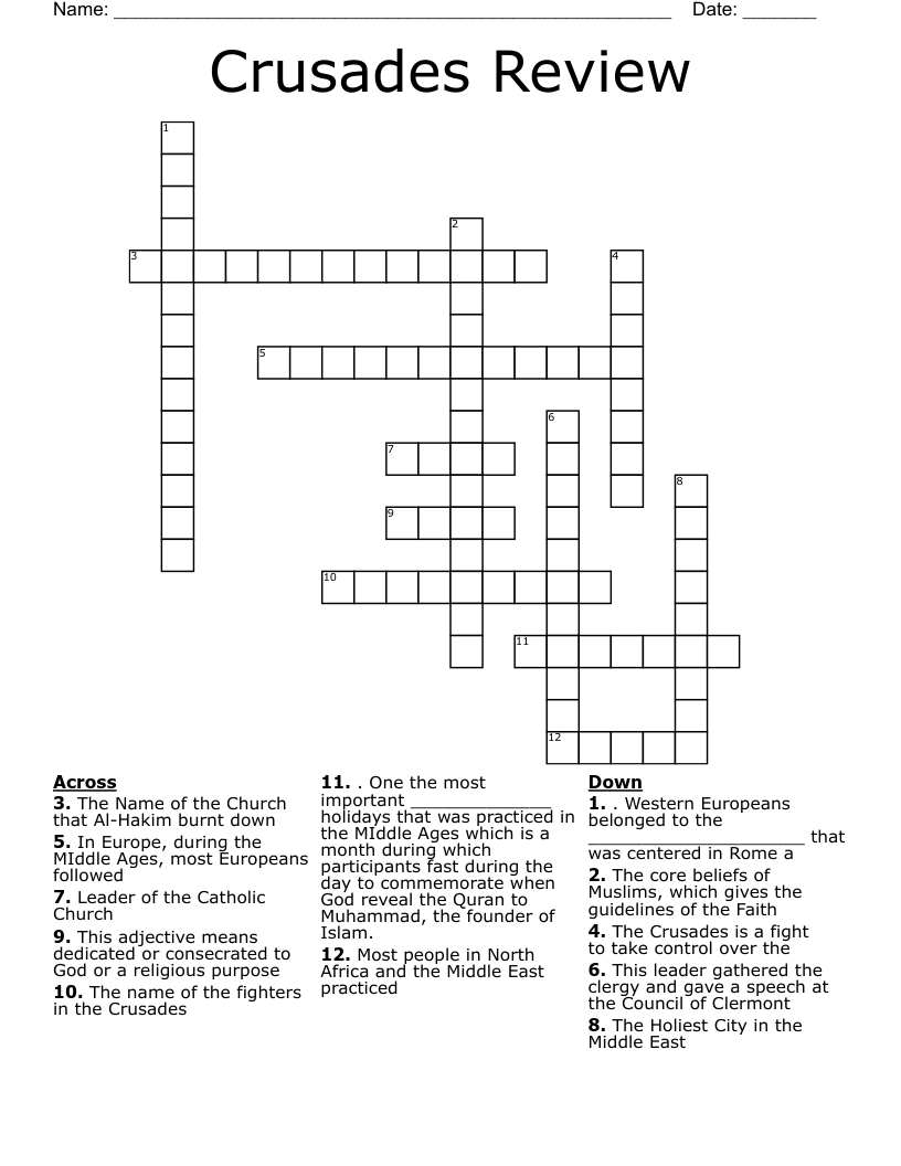 Crusades Review  Crossword