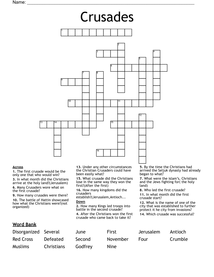 Crusades  Crossword