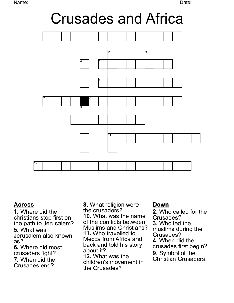 Crusades and Africa Crossword
