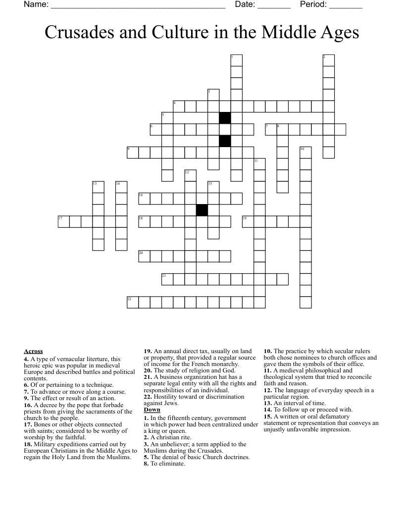 Crusades and Culture in the Middle Ages  Crossword