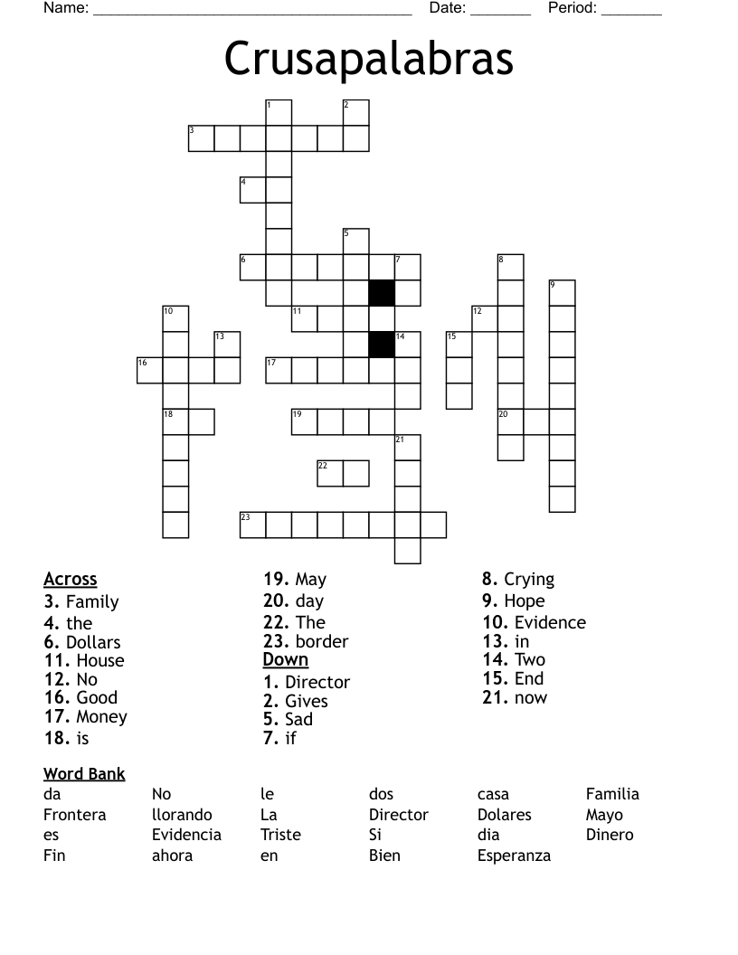 Crusapalabras Crossword