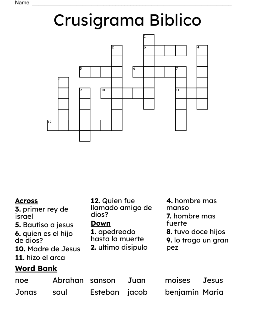 Crusigrama Biblico Crossword