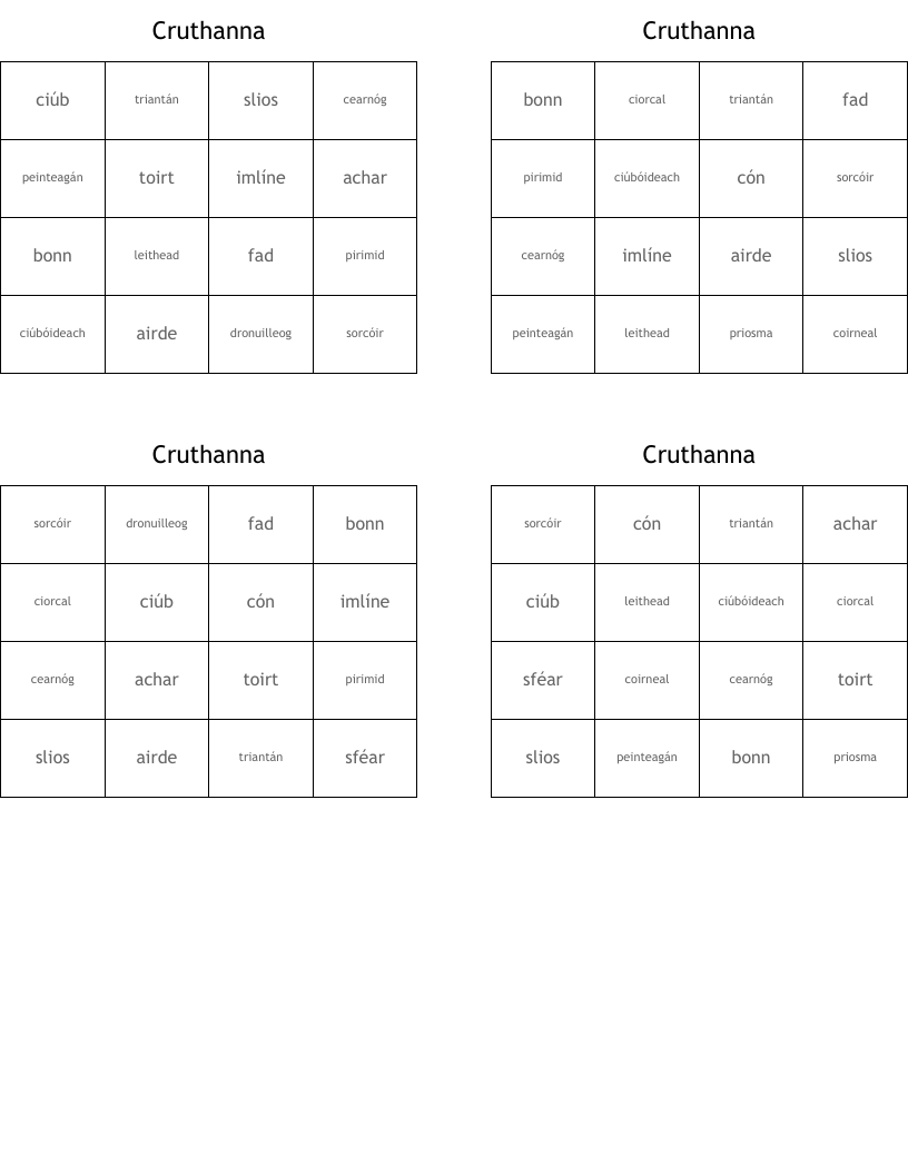 Cruthanna  Bingo Cards