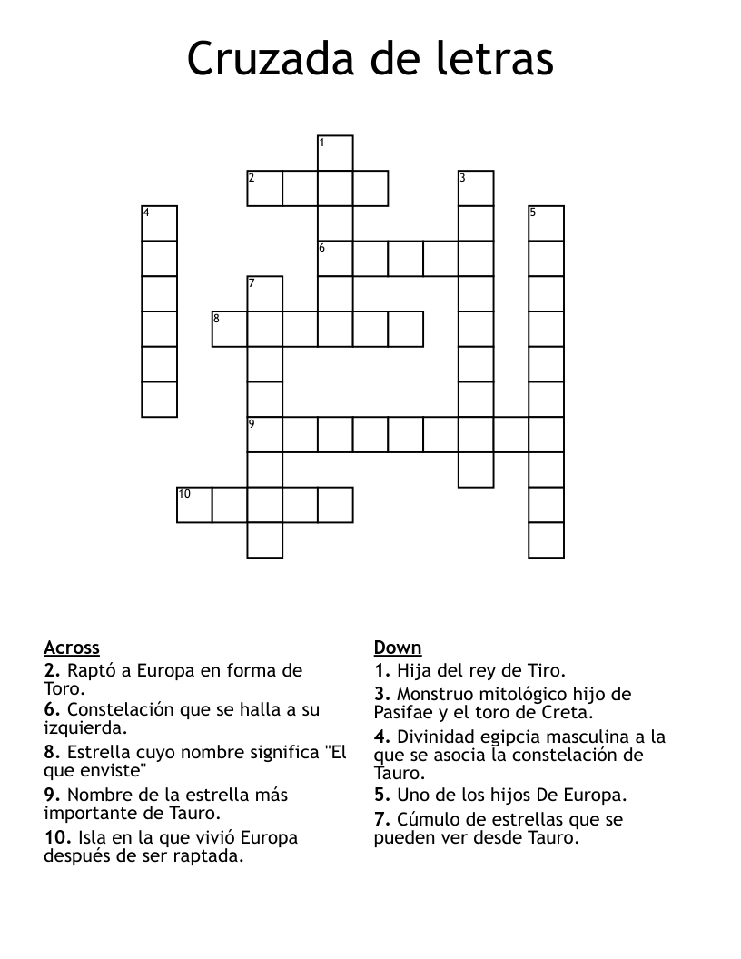 Cruzada de letras Crossword