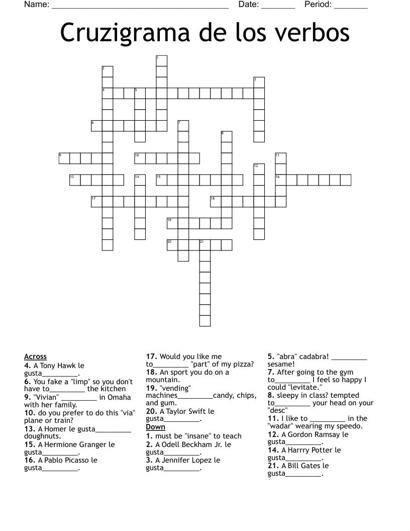 Cruzigrama de los verbos  Crossword