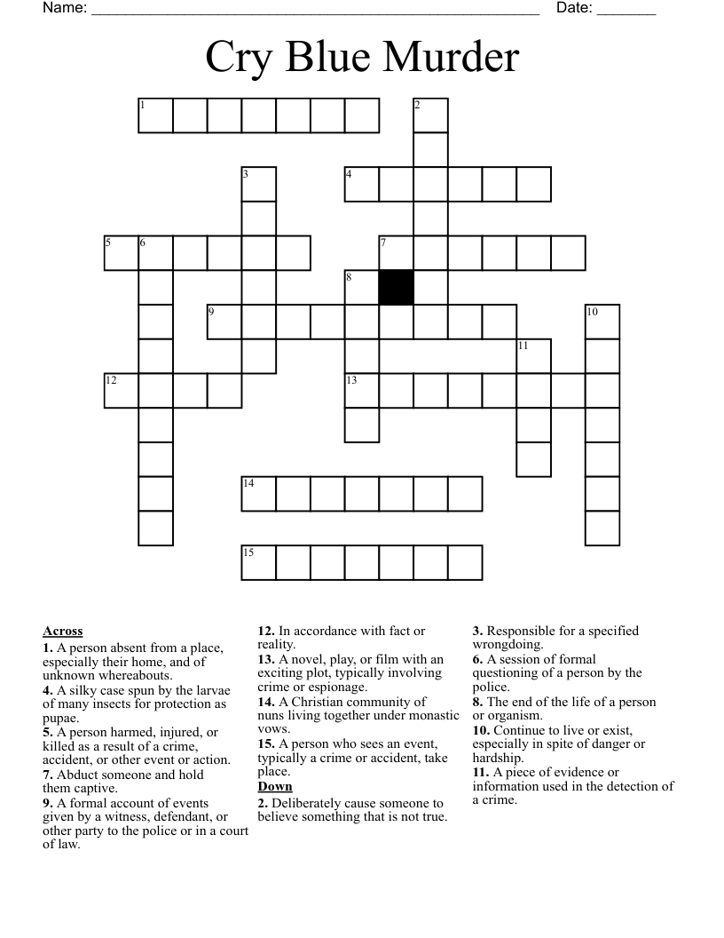 Cry Blue Murder Crossword
