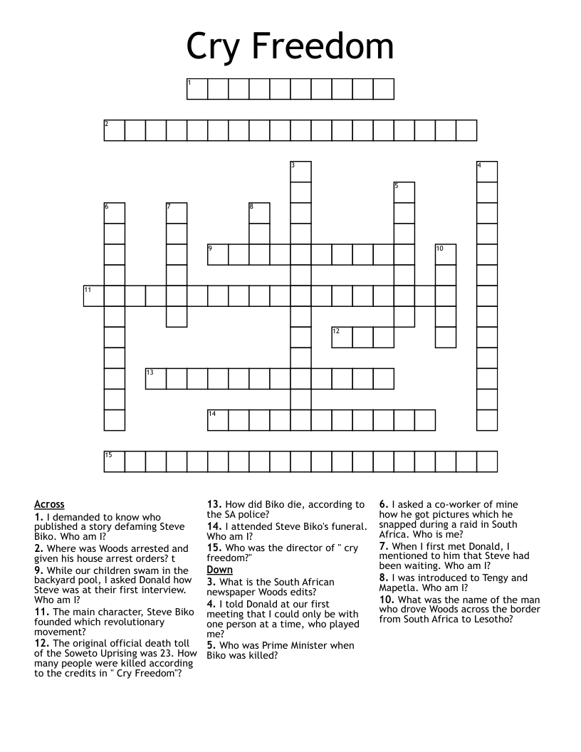 Cry Freedom Crossword
