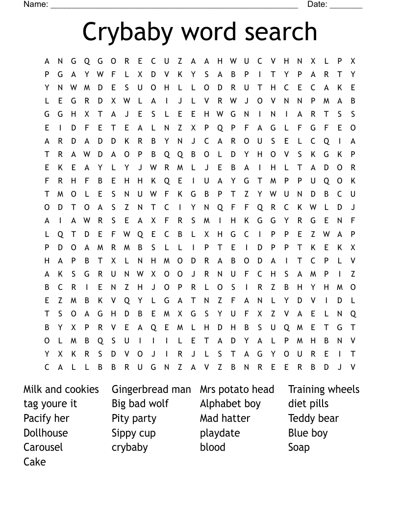 Crybaby word search