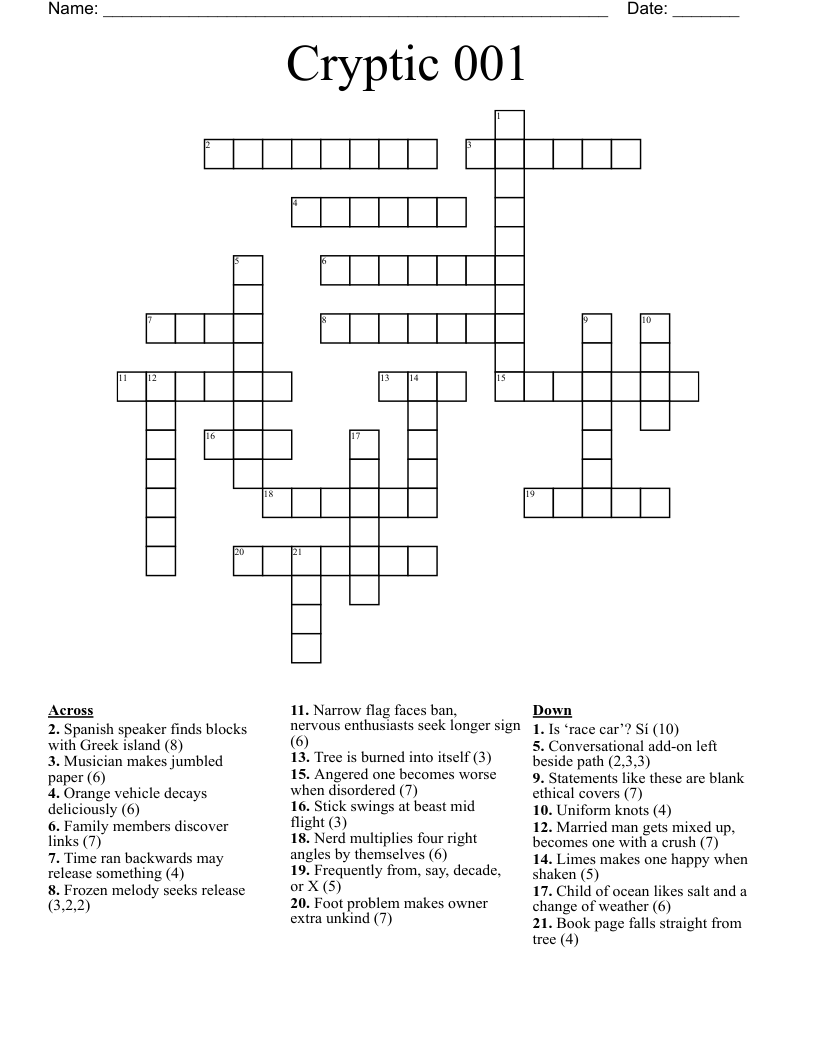 Cryptic 001 Crossword