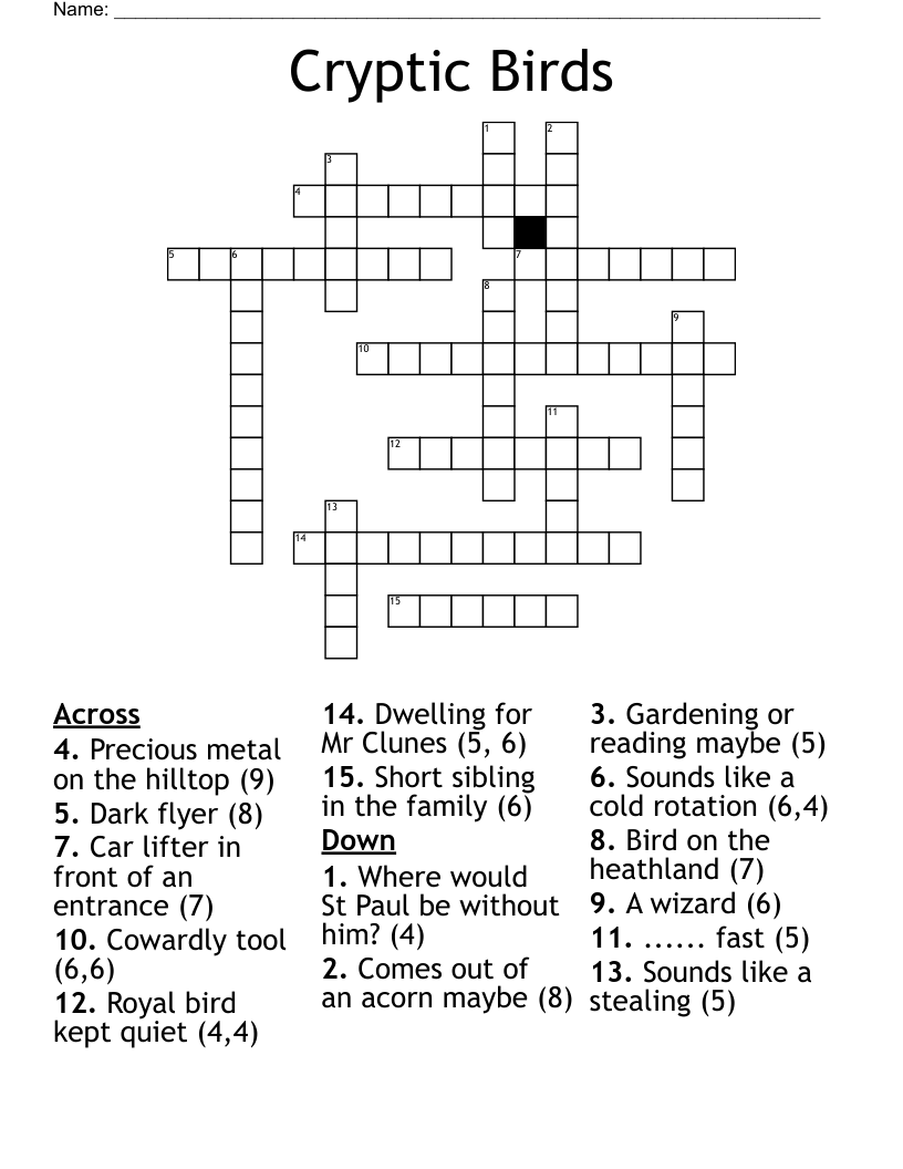 Cryptic Birds Crossword