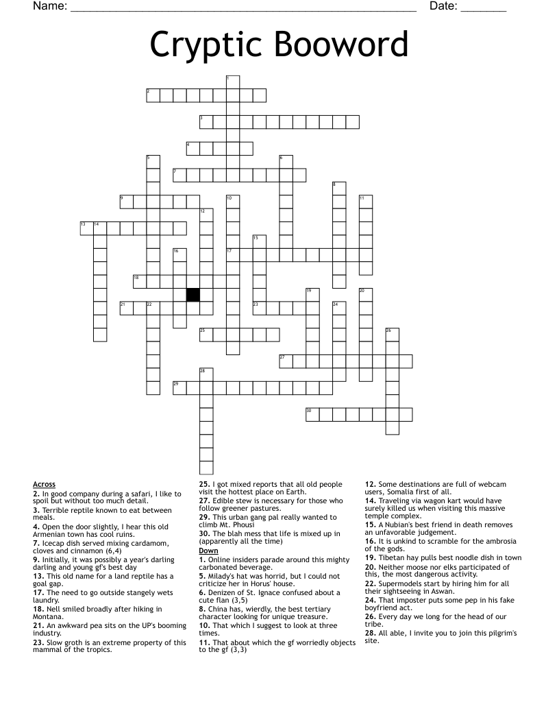 Cryptic Booword Crossword