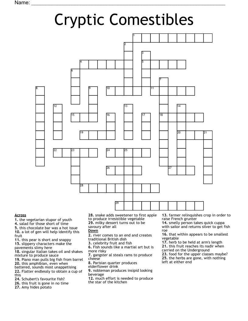 Cryptic Comestibles Crossword