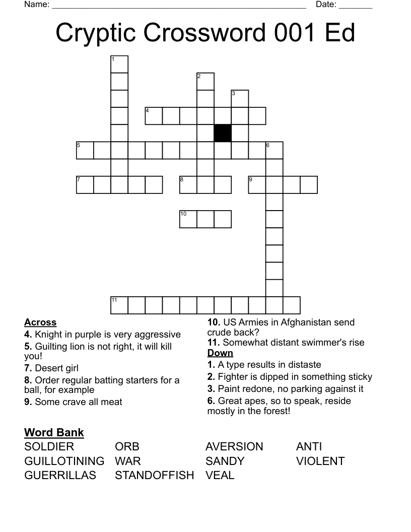 Cryptic Crossword 001 Ed