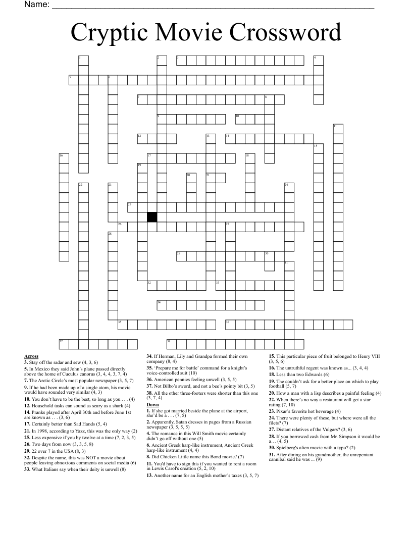 Cryptic Movie Crossword