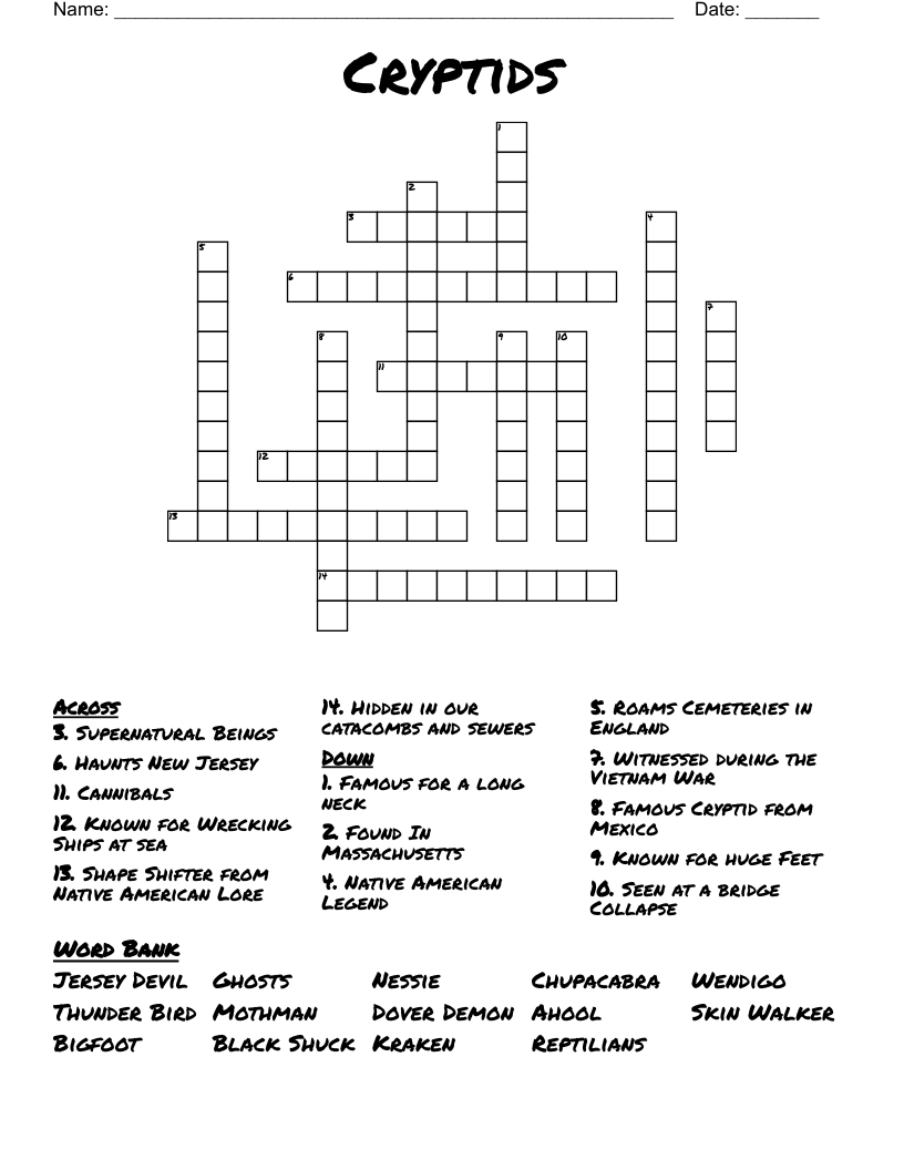 Cryptids Crossword
