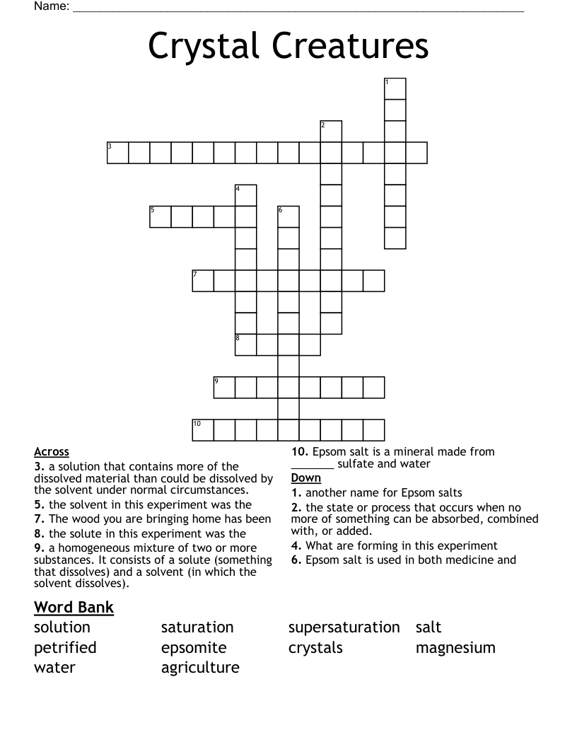 Crystal Creatures Crossword