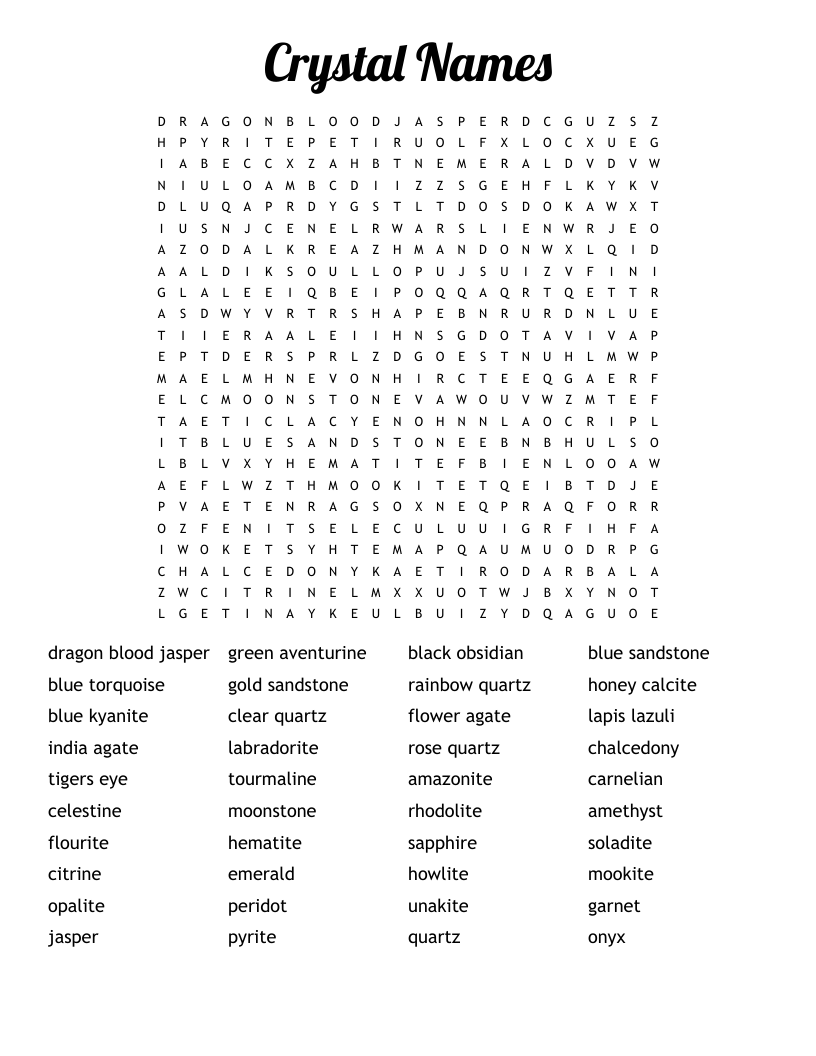 Crystal Names  Word Search