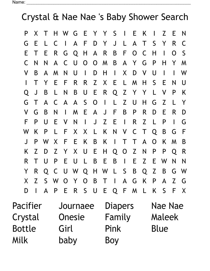 Crystal & Nae Nae 's Baby Shower Search Word Search