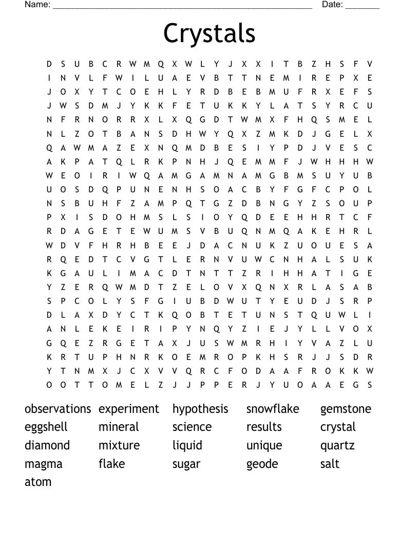 Crystals Word Search