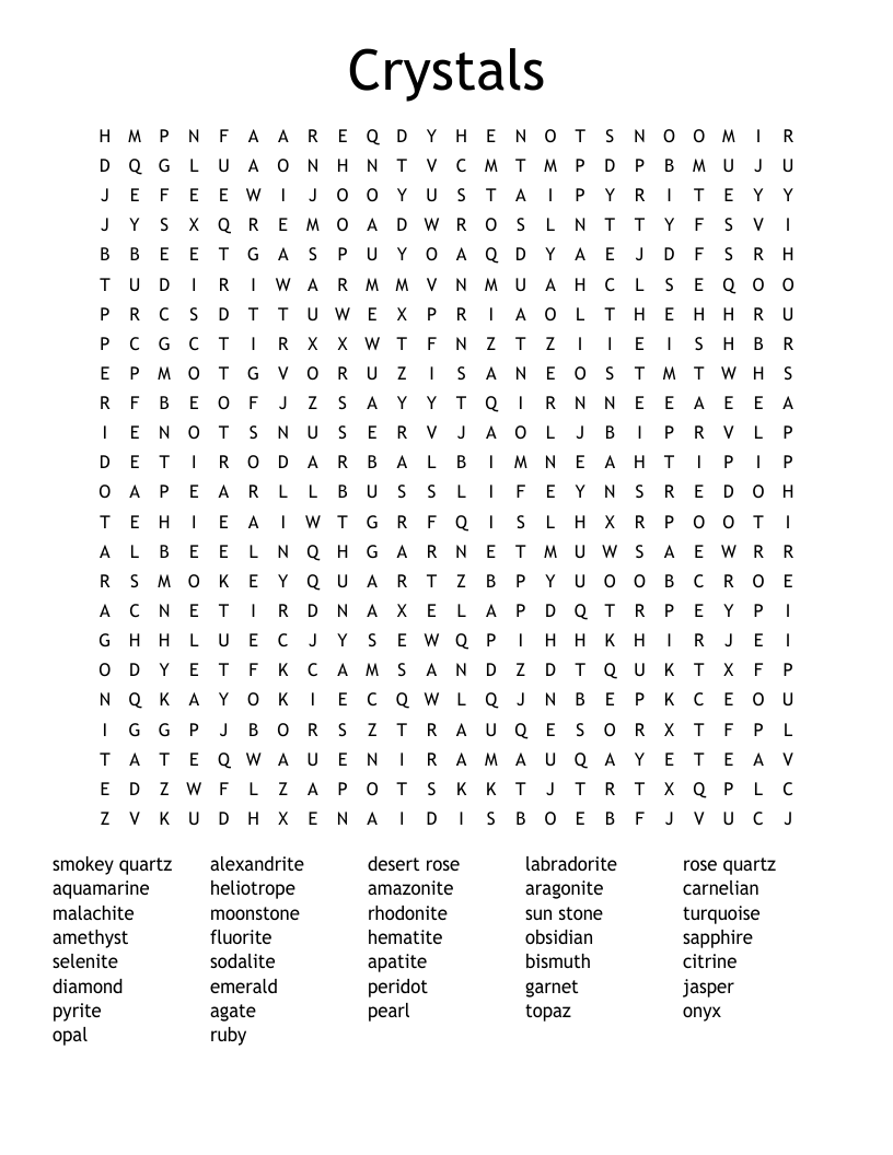 Crystals  Word Search