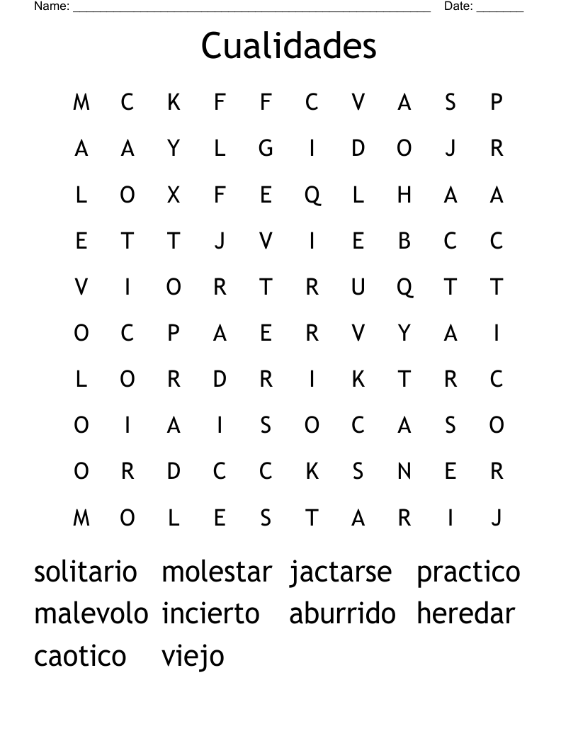 Cualidades Word Search