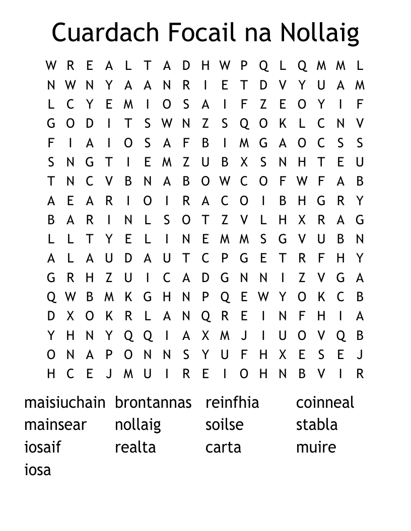 Cuardach Focail na Nollaig Word Search
