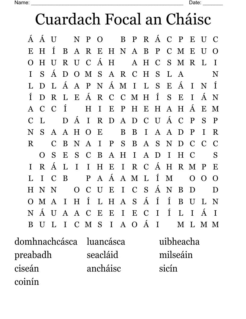 Cuardach Focal an Cháisc Word Search