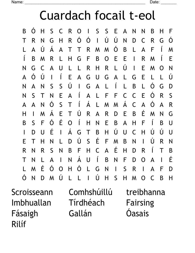 Cuardach focail t-eol Word Search