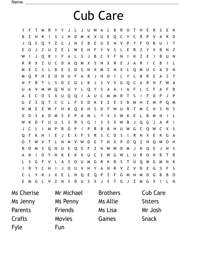 Cub Care Word Search