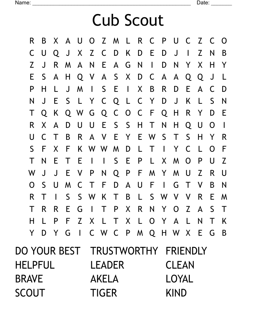 Cub Scout Word Search