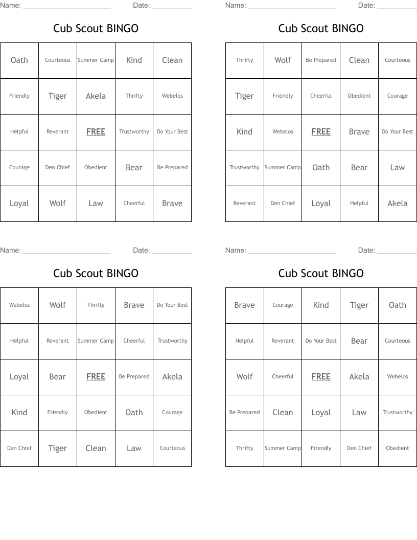 Cub Scout BINGO