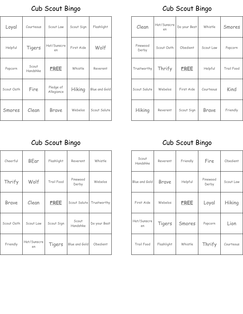 Cub Scout Bingo