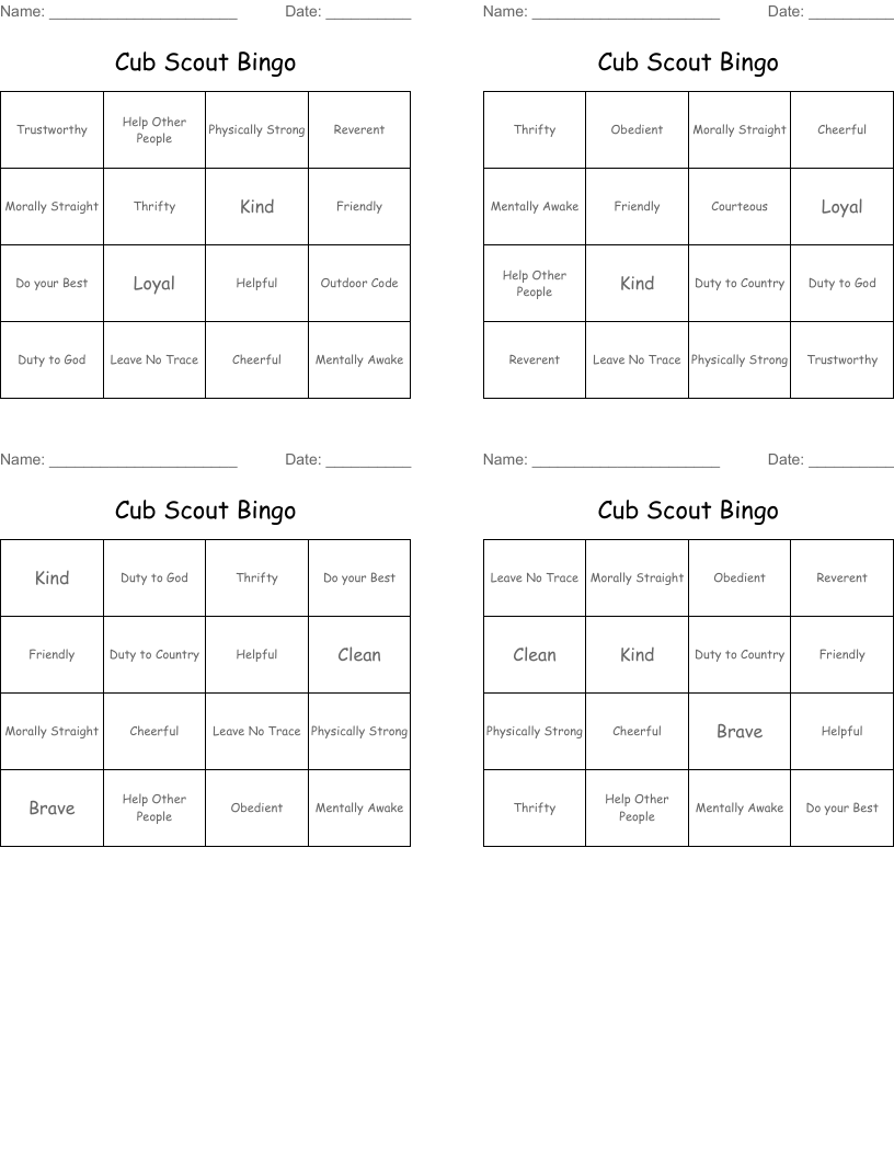 Cub Scout Bingo