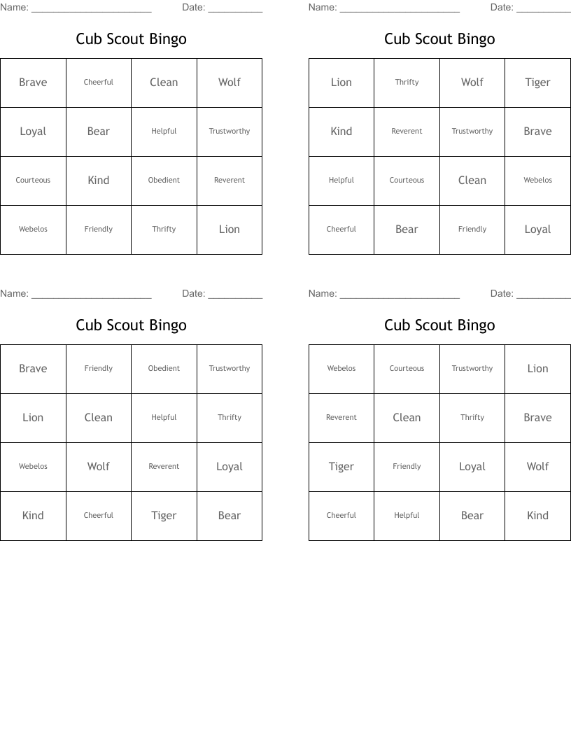 Cub Scout Bingo