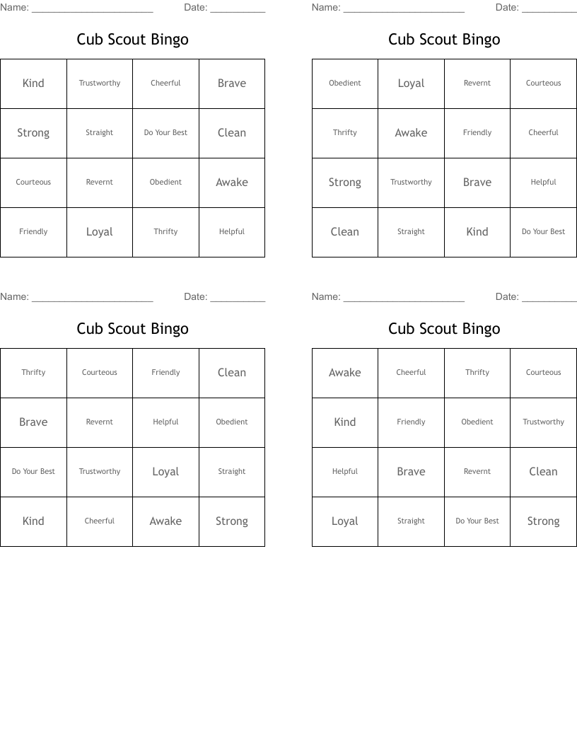 Cub Scout Bingo