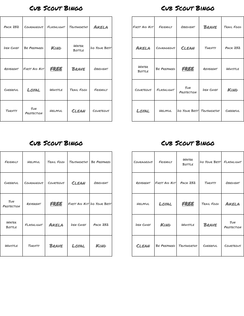 Cub Scout Bingo