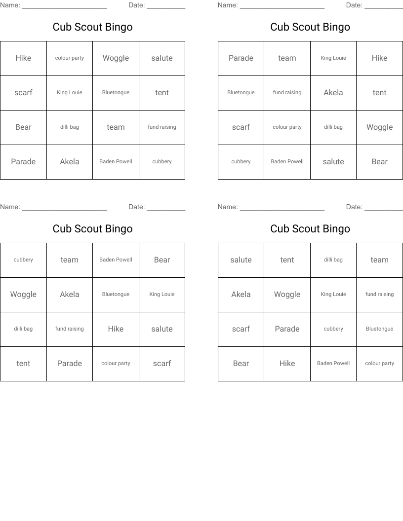 Cub Scout Bingo