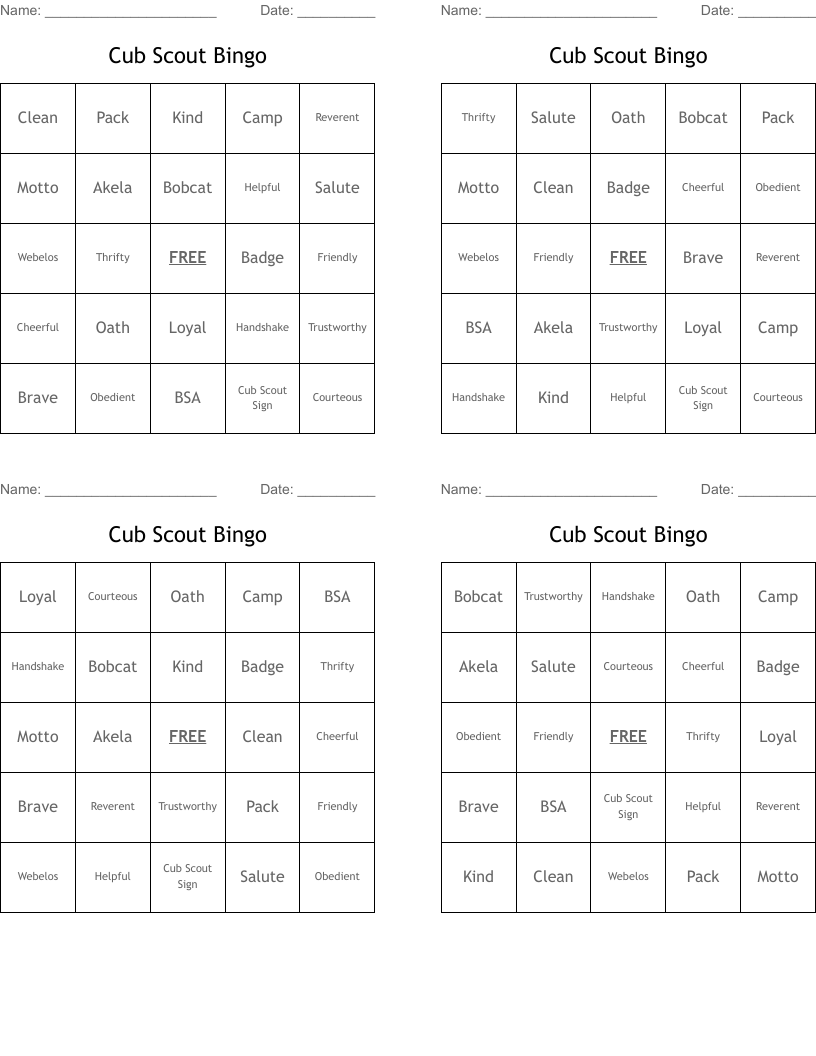 Cub Scout Bingo