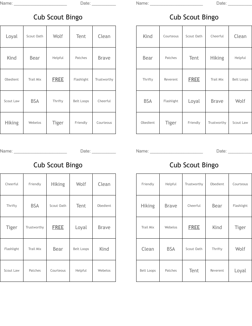 Cub Scout Bingo