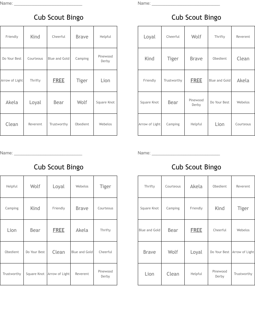 Cub Scout Bingo