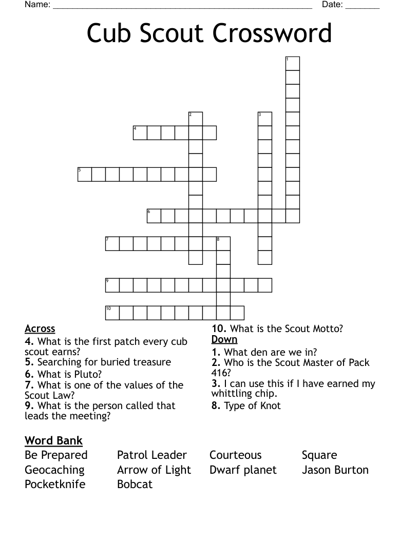 Cub Scout Crossword
