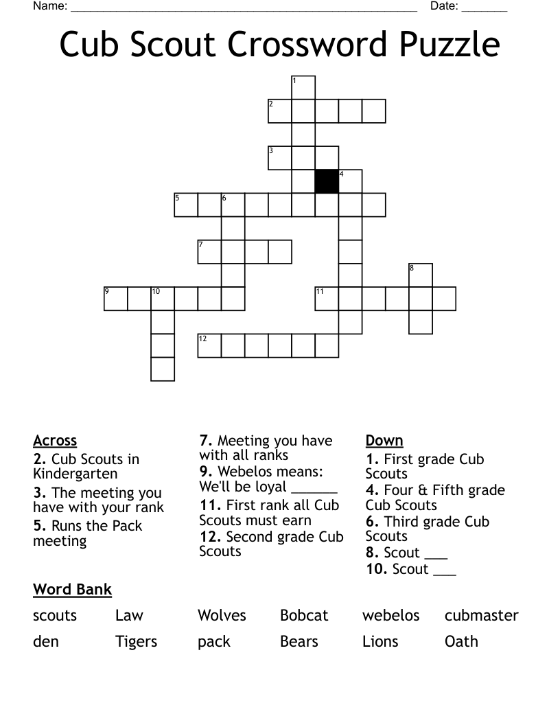 Cub Scout Crossword Puzzle